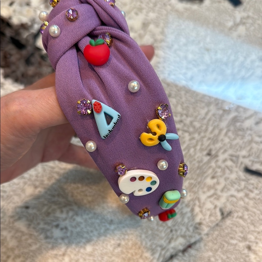 Cute purple teacher headband with gems and cute teacher charms